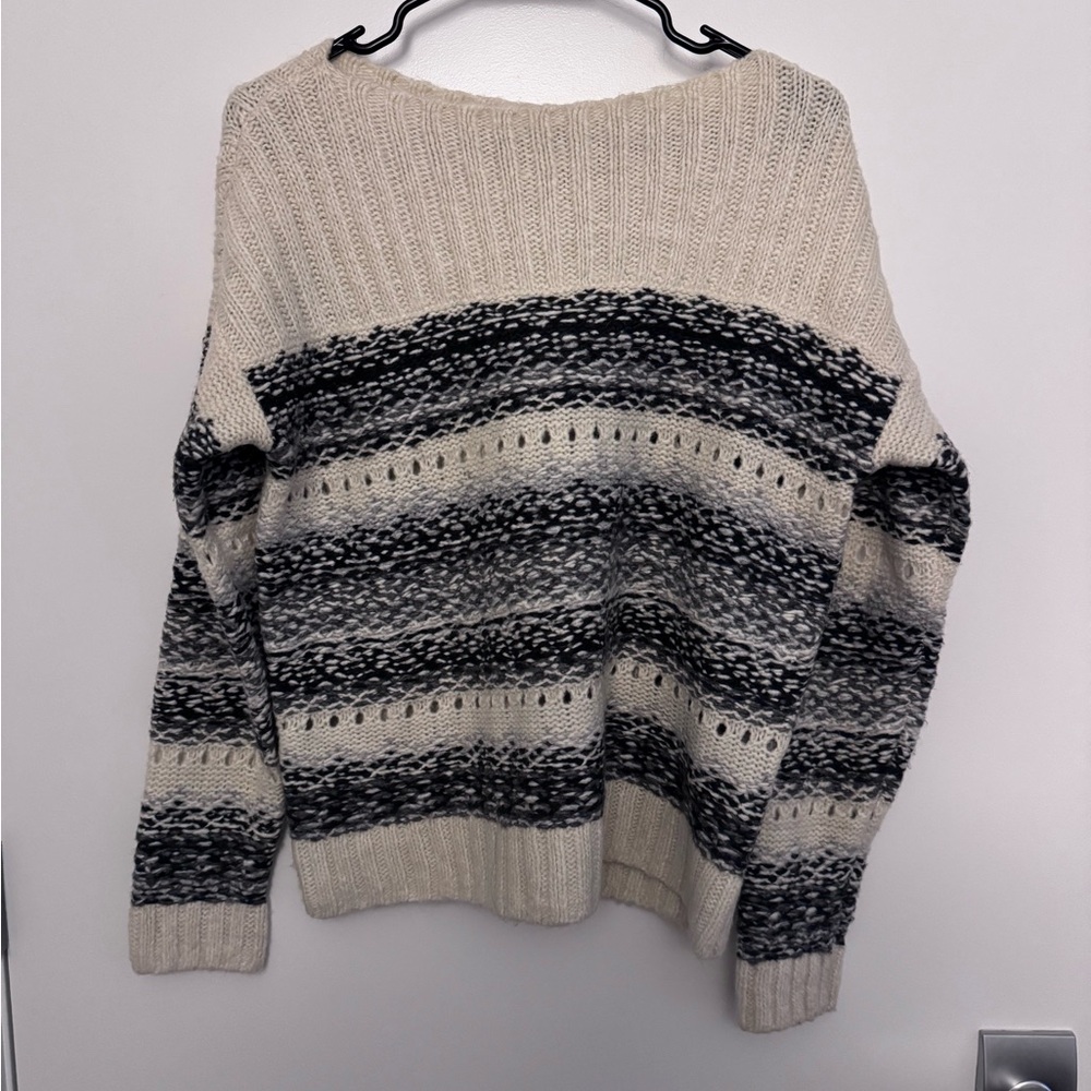 Lucky Brand Black and Cream Striped Sweater